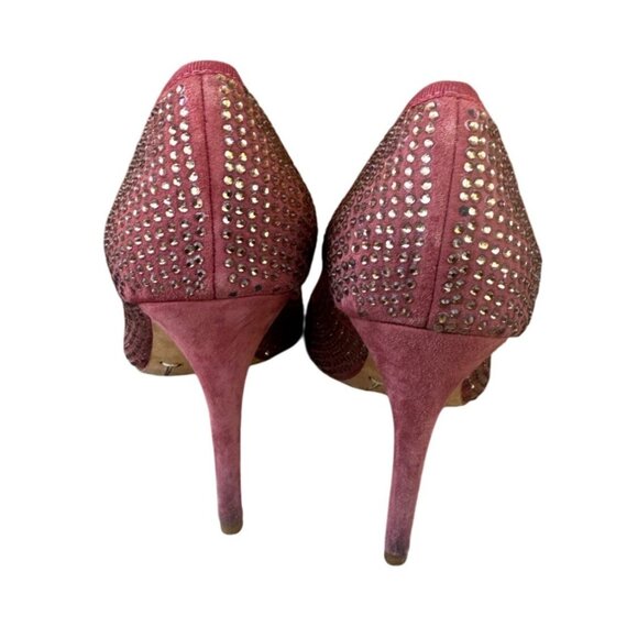 Tory Burch Phoenix Charm Logo Pumps Size 6.5 Pave Crystal Conceria Cameo Shoes - Picture 5 of 14